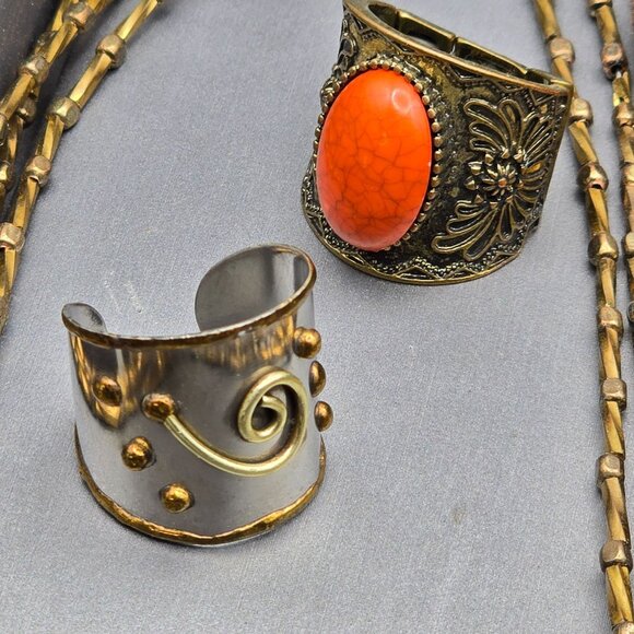 VTG Ethnic Copper & Brass Jewelry Necklaces Rings Earrings Bracelets Lot of 8 - Picture 3 of 14